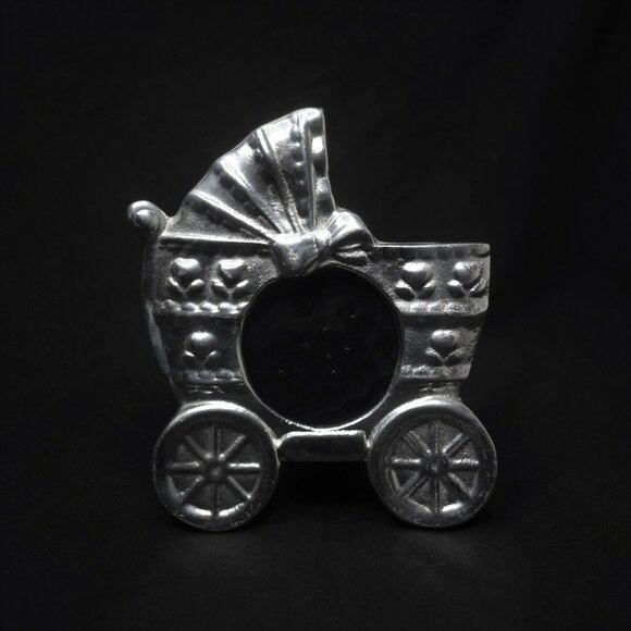 Baby Carriage Picture Frame Silver Pewter Tabletop for 2.25" Diameter Picture - Picture 1 of 4